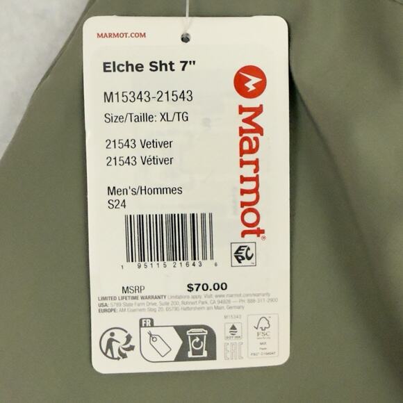 Marmot Mens Elche Shorts XL Green 7" Inseam UPF 50 Gorpcore $70 NWT - Picture 9 of 13